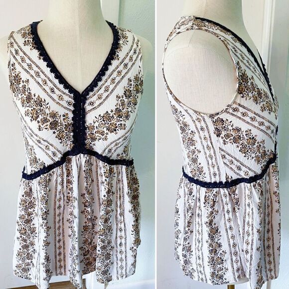 Knox Rose yellow and blue boho printed sleeveless blouse - Picture 1 of 2